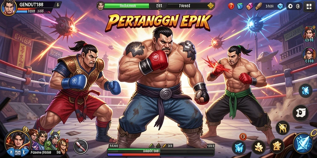Screenshot utama GENDUT188 menampilkan aksi seru dalam pertarungan karakter.