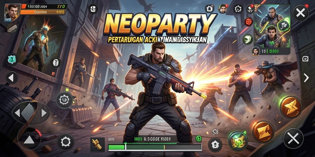 Gameplay intens di arena pertarungan NEOPARTY.