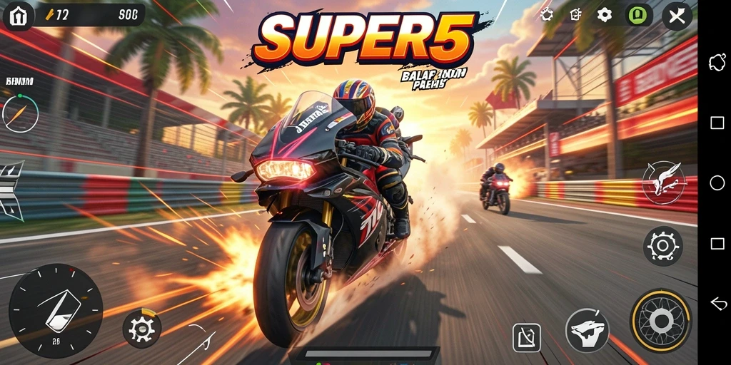 Gameplay balap motor yang menegangkan dan seru di SUPER5.