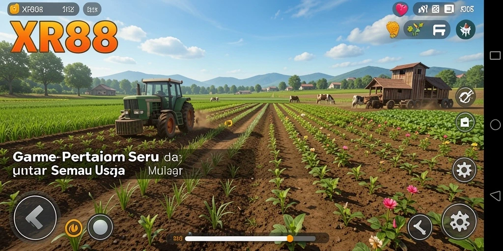 Tampilan gameplay XR88 saat bertani dan merawat hewan.